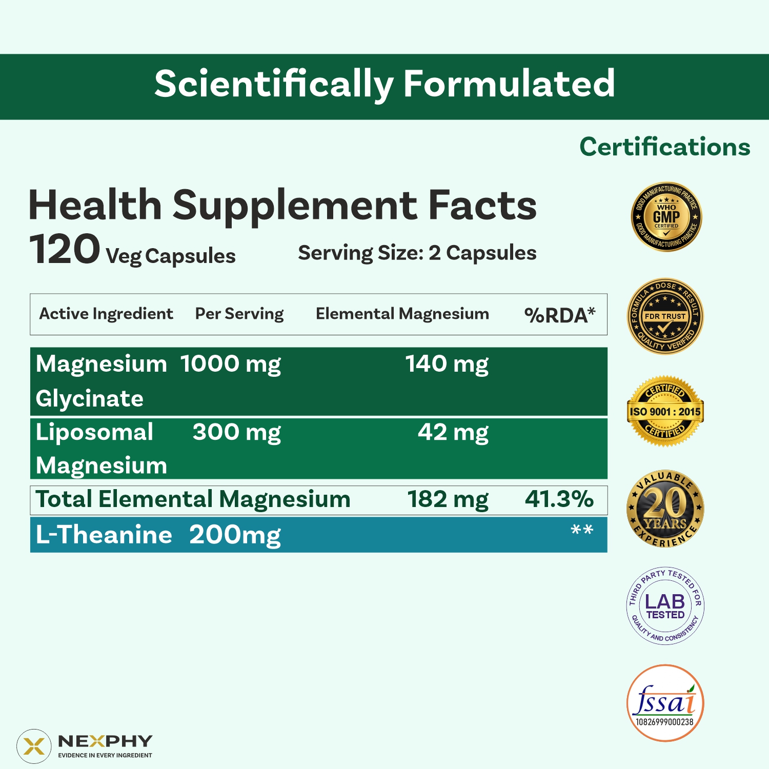 Magnesium Glycinate (Bisglycinate) with Liposomal Magnesium & L-Theanine – Sleep Supplement with Muscle Relaxation & Nervous System Support – 182mg Elemental Magnesium – 120 Veg Capsules