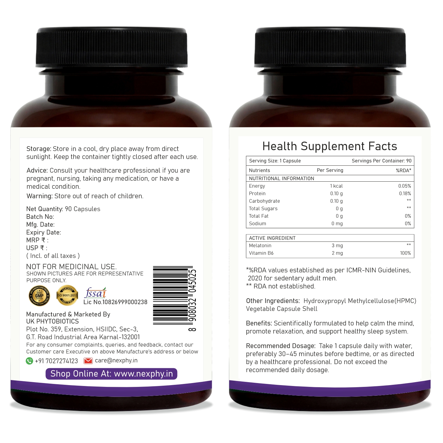 SLEEP M3 (MELATONIN 3 MG + VITAMIN B6) 90 VEG CAPSULES