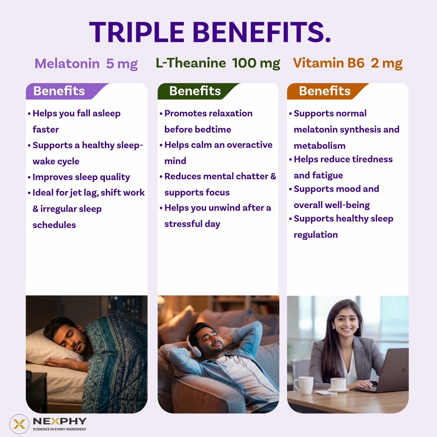 Melatonin 5mg with L-Theanine 100mg & Vitamin B6 | Extra Strength Triple Action Sleep Supplement | Non-Habit-Forming, Restful Sleep, Relaxation & Calm | 90 Veg Capsules